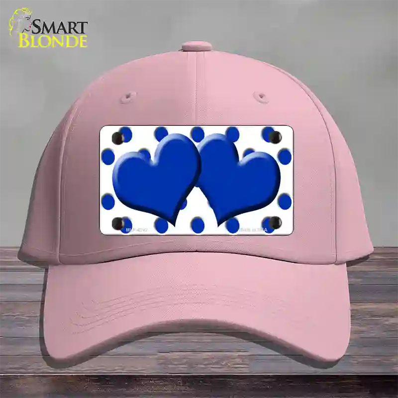 Blue White Polka Dot Blue Centered Hearts Novelty License Plate Hat Cotton / Pink