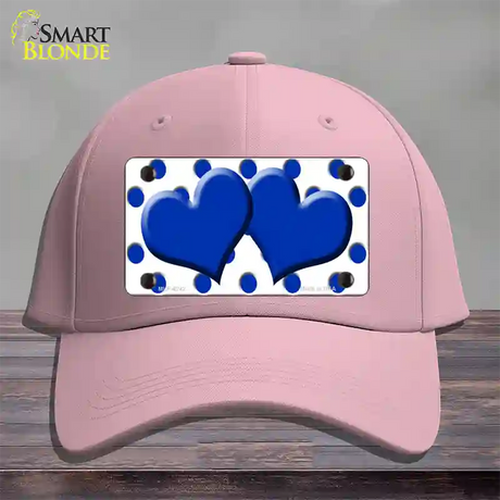 Blue White Polka Dot Blue Centered Hearts Novelty License Plate Hat Cotton / Pink