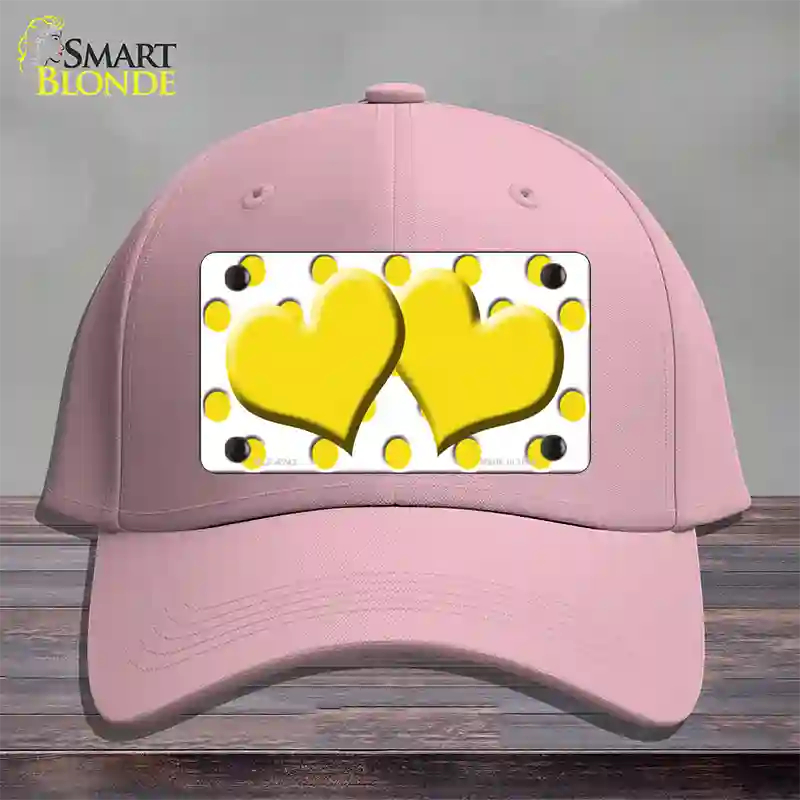 Yellow White Polka Dot Yellow Centered Hearts Novelty License Plate Hat Cotton / Pink