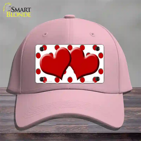 Red White Polka Dot Red Centered Hearts Novelty License Plate Hat Cotton / Pink