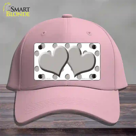 Grey White Polka Dot Grey Centered Hearts Novelty License Plate Hat Cotton / Pink