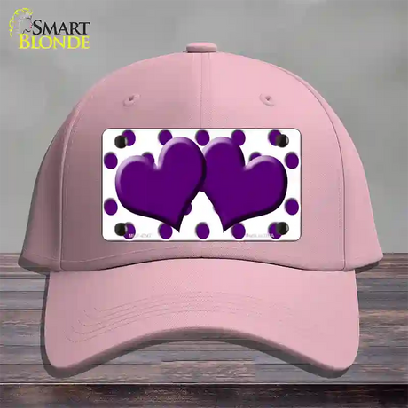 Purple White Polka Dot Purple Centered Hearts Novelty License Plate Hat Cotton / Pink