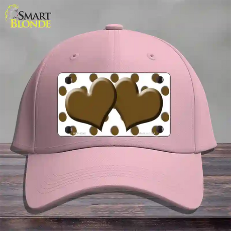 Brown White Polka Dot With Brown Centered Hearts Novelty License Plate Hat Cotton / Pink