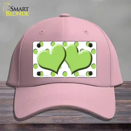 Lime Green White Polka Dot Lime Green Centered Hearts Novelty License Plate Hat Cotton / Pink