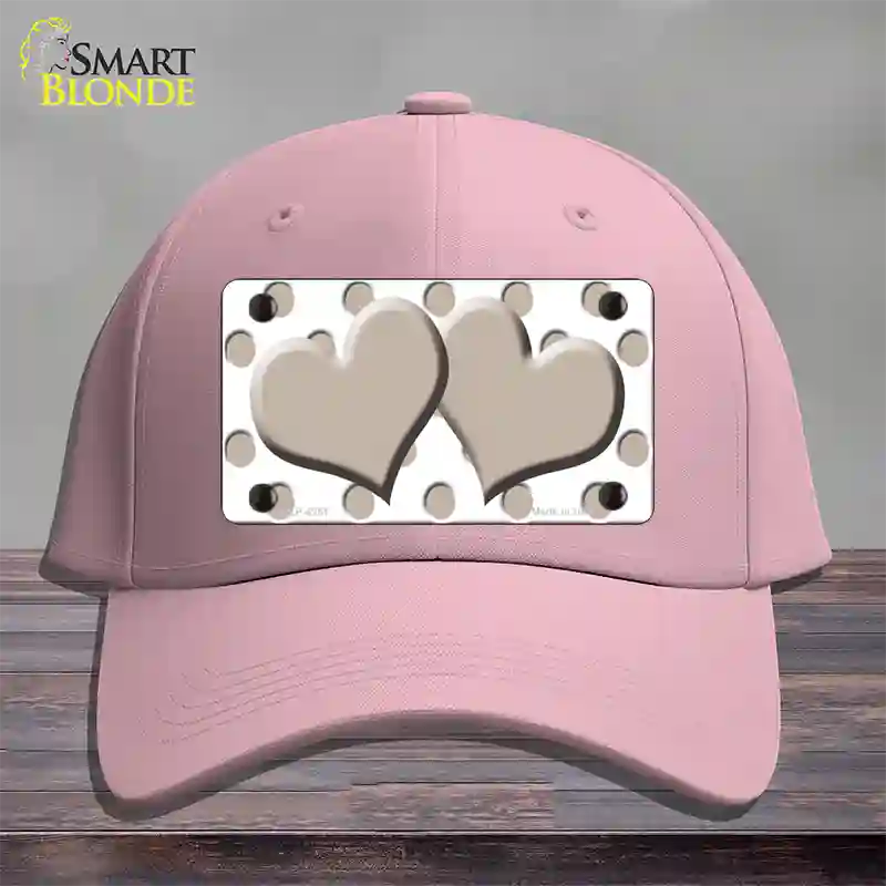 Tan White Polka Dot Tan Centered Hearts Novelty License Plate Hat Cotton / Pink