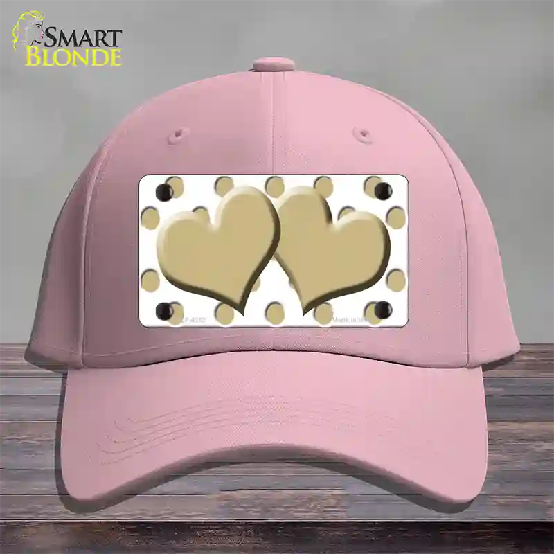 Gold White Polka Dot Gold Centered Hearts Novelty License Plate Hat Cotton / Pink