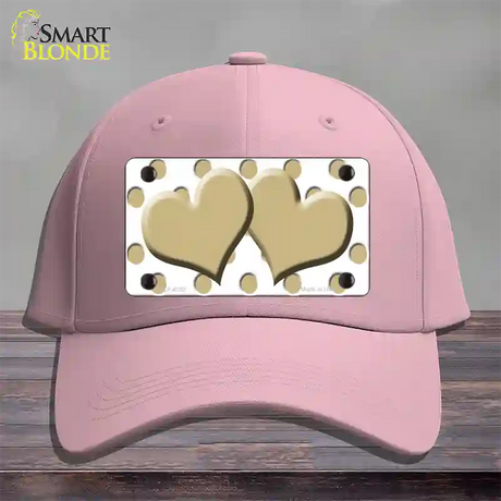 Gold White Polka Dot Gold Centered Hearts Novelty License Plate Hat Cotton / Pink