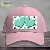 Mint White Polka Dot Mint Centered Hearts Novelty License Plate Hat Cotton / Pink