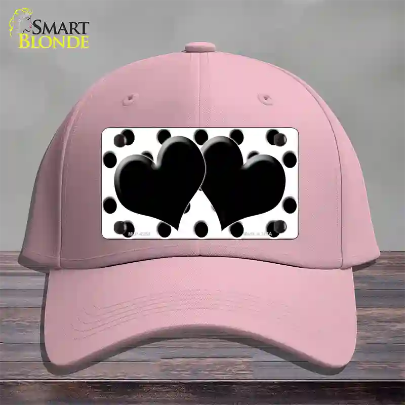 Black White Polka Dot Black Centered Hearts Novelty License Plate Hat Cotton / Pink