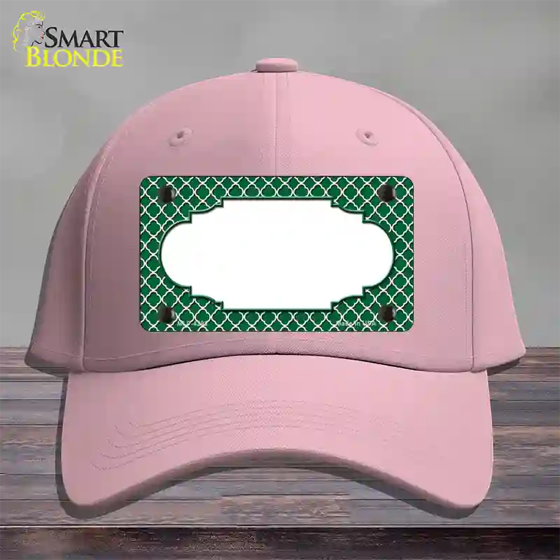 Green White Quatrefoil Center Scallop Novelty License Plate Hat Cotton / Pink