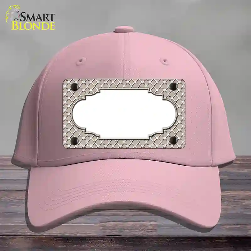 Tan White Quatrefoil Center Scallop Novelty License Plate Hat Cotton / Pink