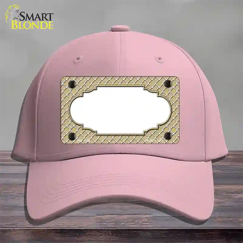 Gold White Quatrefoil Center Scallop Novelty License Plate Hat Cotton / Pink