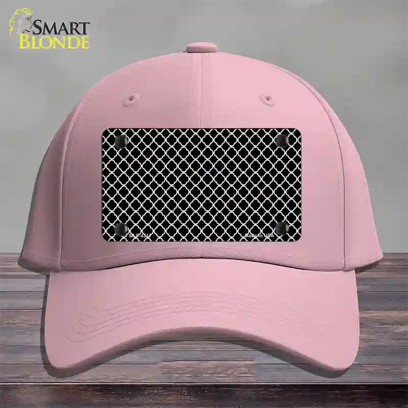 Black White Quatrefoil Novelty License Plate Hat Cotton / Pink