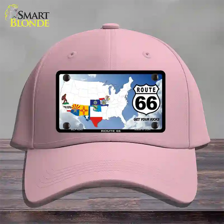 Route 66 8 Flags Clouds Novelty License Plate Hat Cotton / Pink