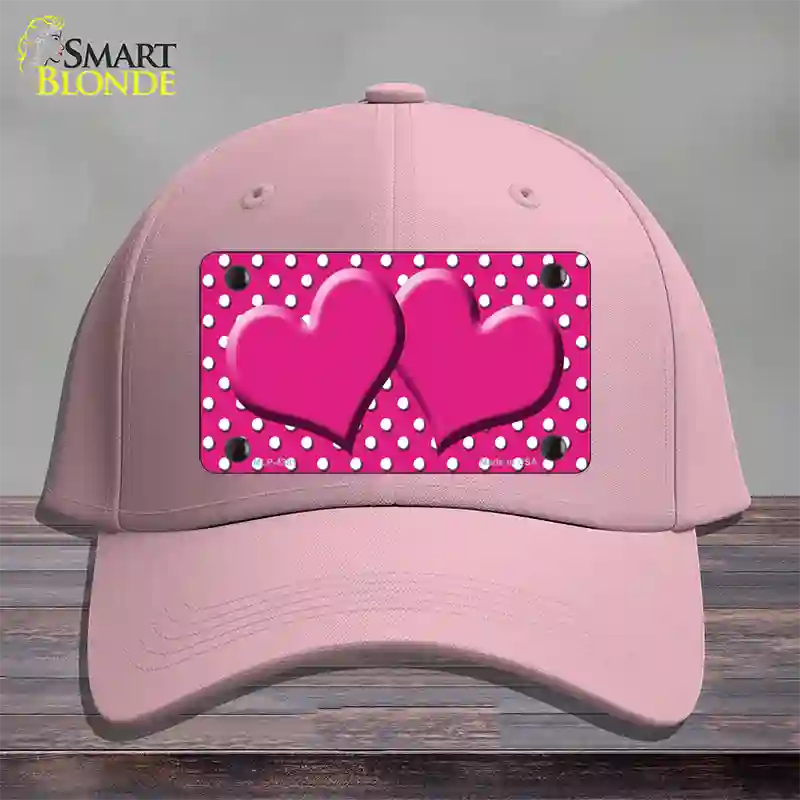 Pink White Polka Dot Center Hearts Novelty License Plate Hat Cotton / Pink