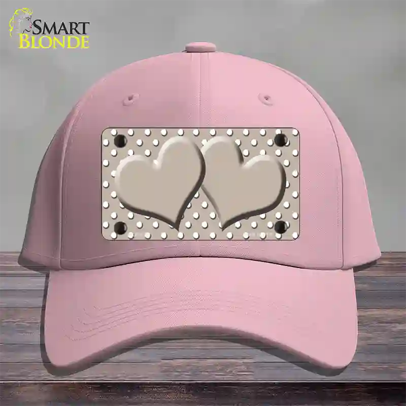 Tan White Polka Dot Center Hearts Novelty License Plate Hat Cotton / Pink