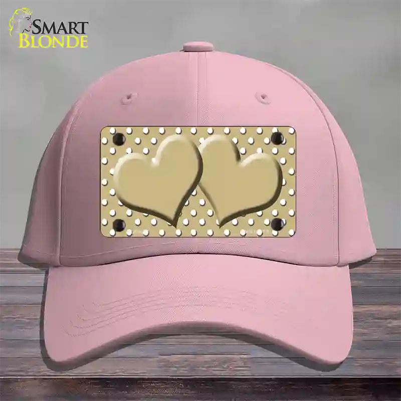 Gold White Polka Dot Center Hearts Novelty License Plate Hat Cotton / Pink