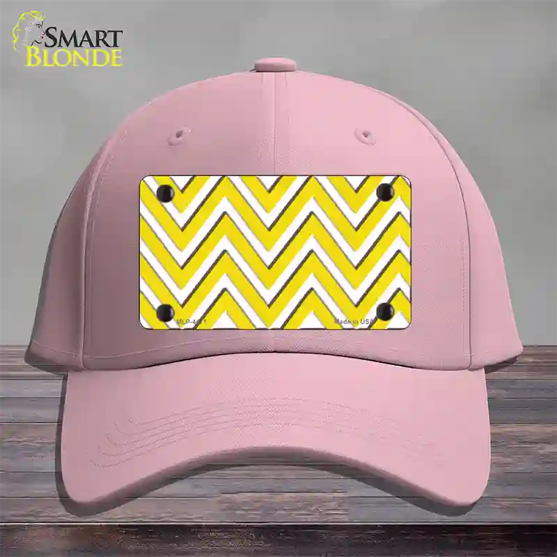 Yellow White Large Chevron Novelty License Plate Hat Cotton / Pink