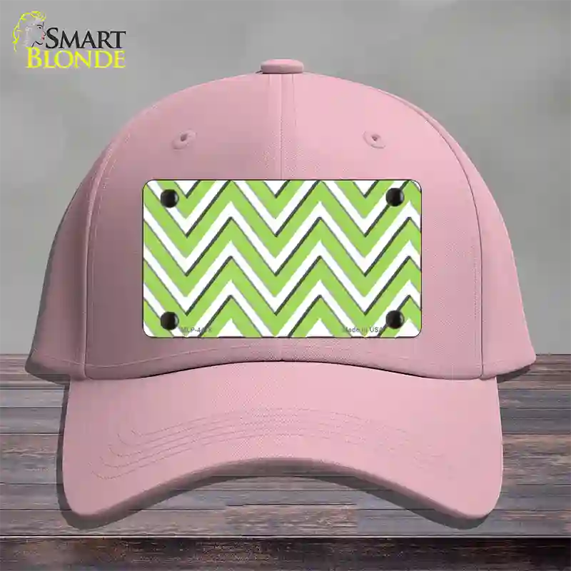 Lime Green White Large Chevron Novelty License Plate Hat Cotton / Pink