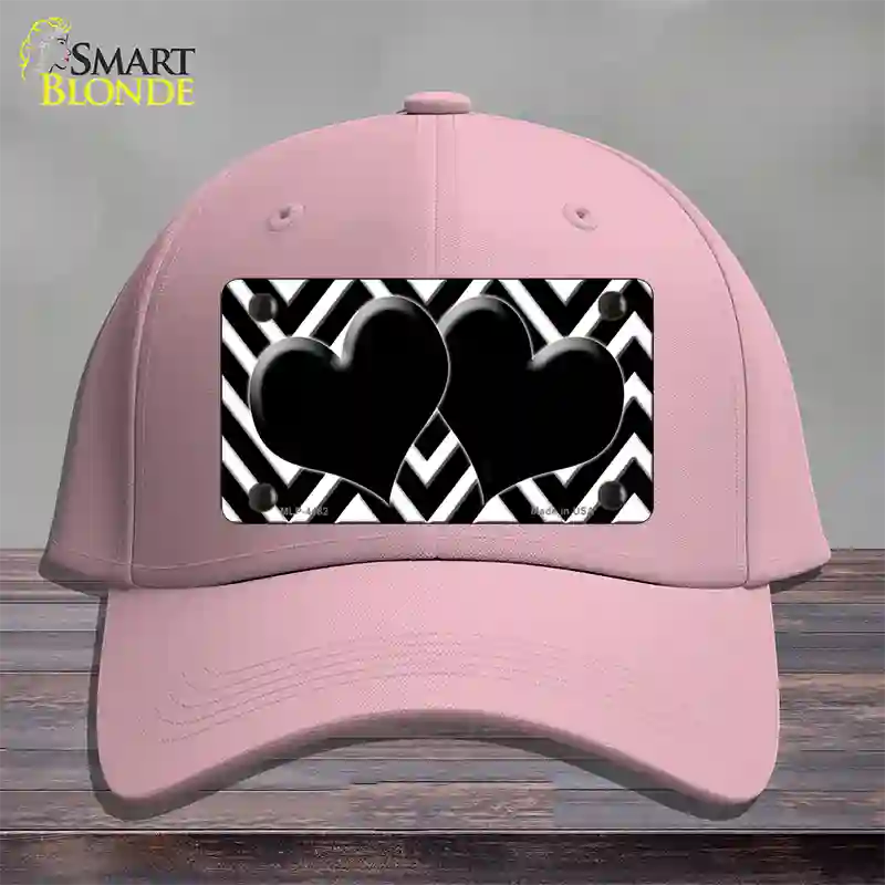 Black White Large Chevron Black Center Hearts Novelty License Plate Hat Cotton / Pink