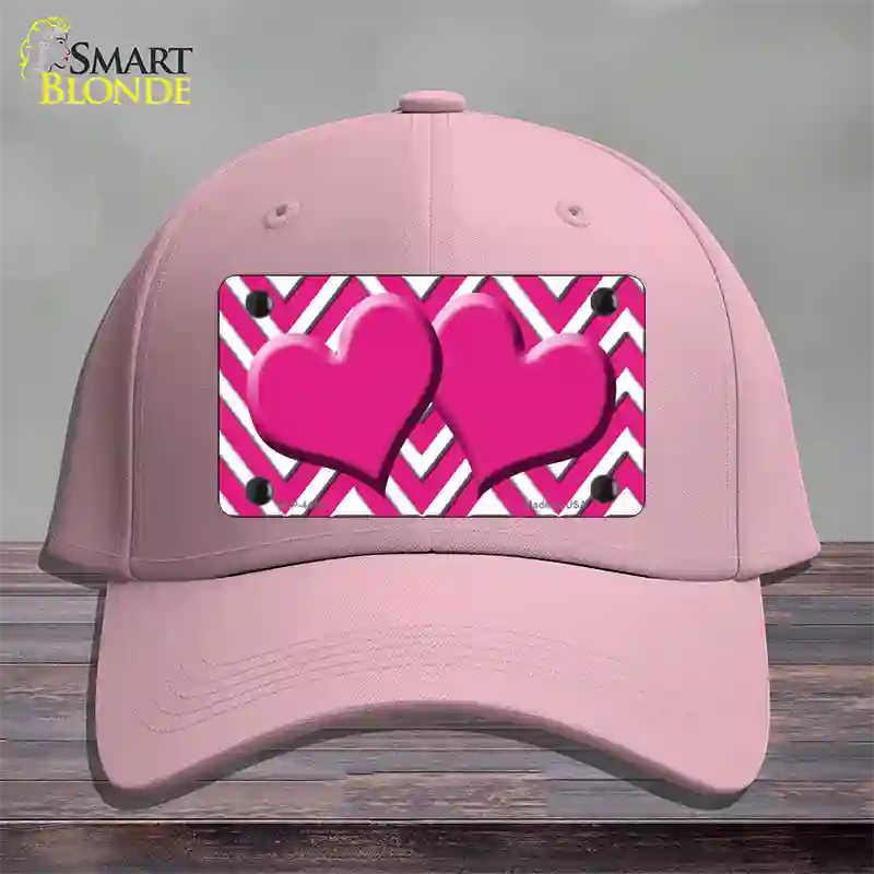 Pink White Large Chevron Hot Pink Center Hearts Novelty License Plate Hat Cotton / Pink