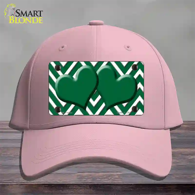 Green White Large Chevron Green Center Hearts Novelty License Plate Hat Cotton / Pink