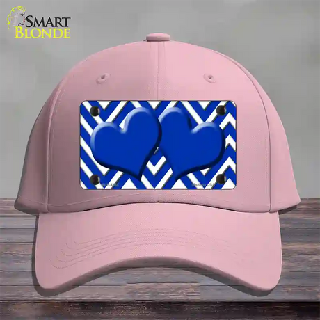 Blue White Large Chevron Blue Center Hearts Novelty License Plate Hat Cotton / Pink