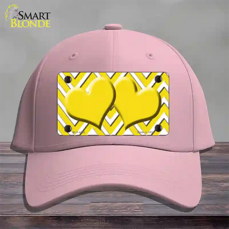 Yellow White Large Chevron Yellow Center Hearts Novelty License Plate Hat Cotton / Pink