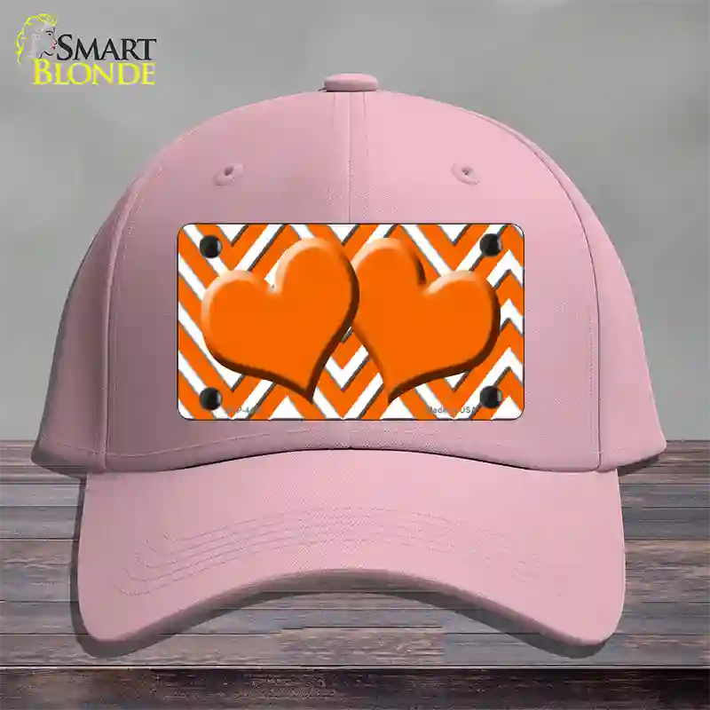 Orange White Large Chevron Orange Center Hearts Novelty License Plate Hat Cotton / Pink