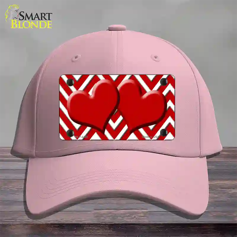 Red White Large Chevron Red Center Hearts Novelty License Plate Hat Cotton / Pink