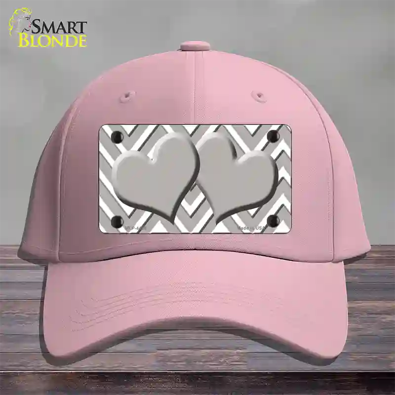 Grey White Large Chevron Grey Center Hearts Novelty License Plate Hat Cotton / Pink