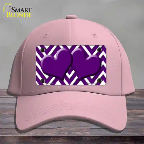 Purple White Large Chevron Purple Center Hearts Novelty License Plate Hat Cotton / Pink