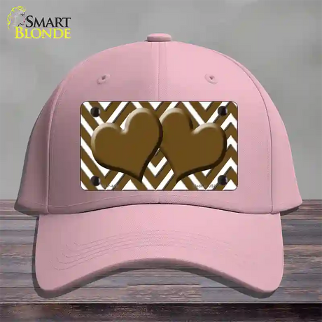 Brown White Large Chevron Brown Center Hearts Novelty License Plate Hat Cotton / Pink