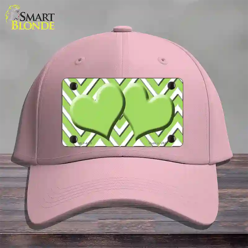 Lime Green White Large Chevron Lime Green Center Hearts Novelty License Plate Hat Cotton / Pink