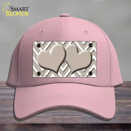 Tan White Large Chevron Tan Center Hearts Novelty License Plate Hat Cotton / Pink