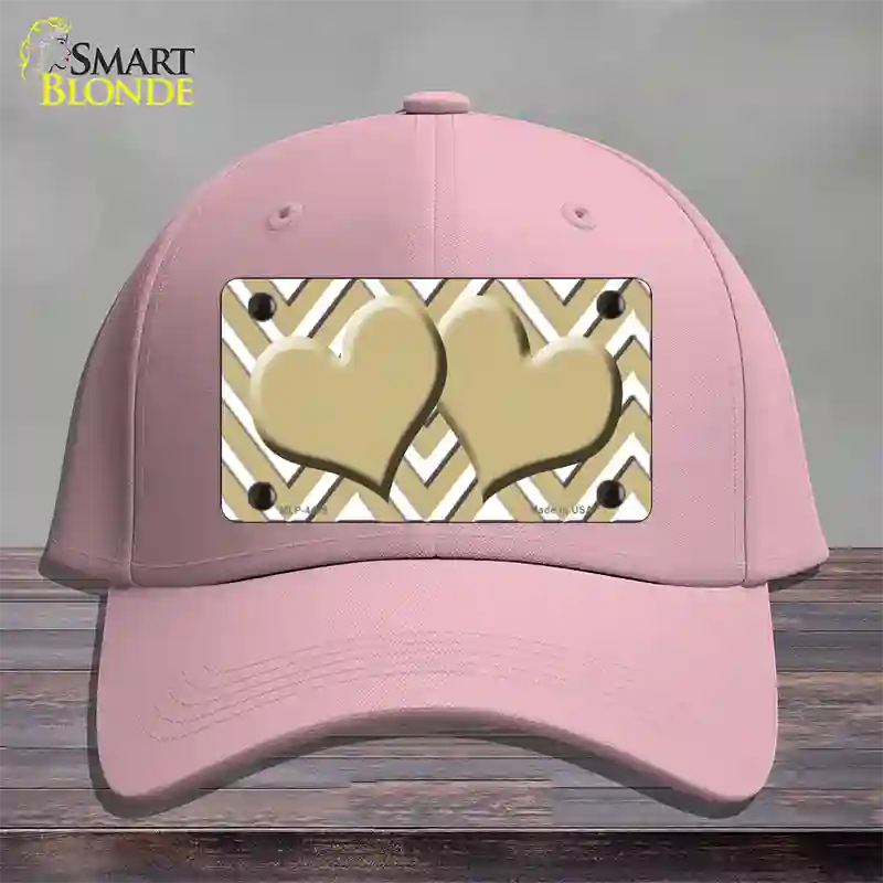 Gold White Large Chevron Gold Center Hearts Novelty License Plate Hat Cotton / Pink