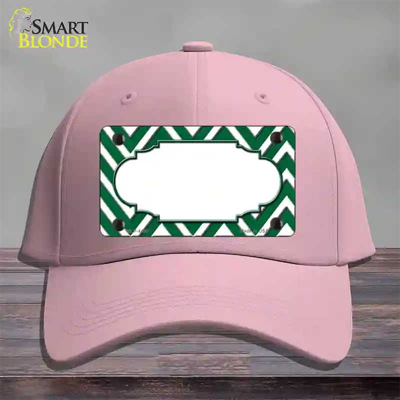 Green White Large Chevron Center Scallop Novelty License Plate Hat Cotton / Pink