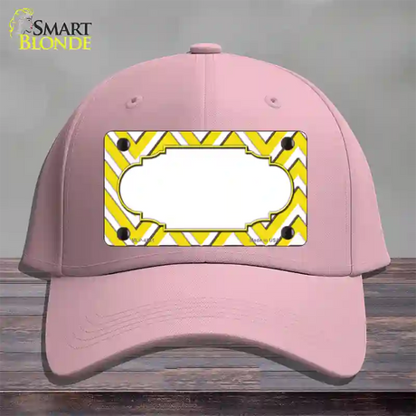 Yellow White Large Chevron Center Scallop Novelty License Plate Hat Cotton / Pink