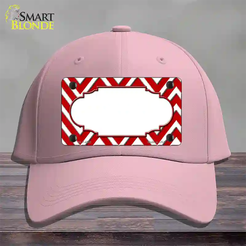 Red White Large Chevron Center Scallop Novelty License Plate Hat Cotton / Pink