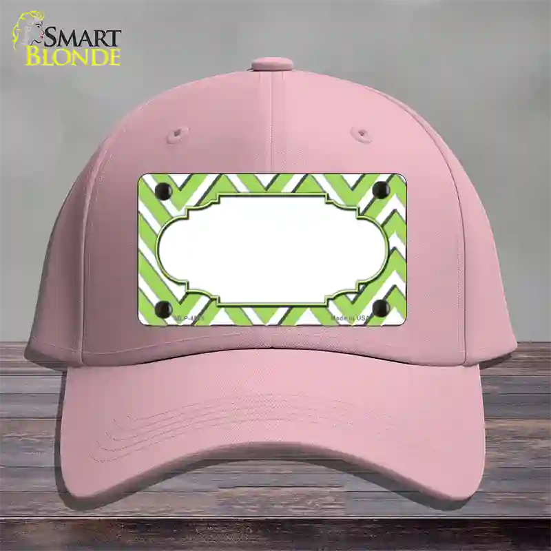 Lime Green White Large Chevron Center Scallop Novelty License Plate Hat Cotton / Pink