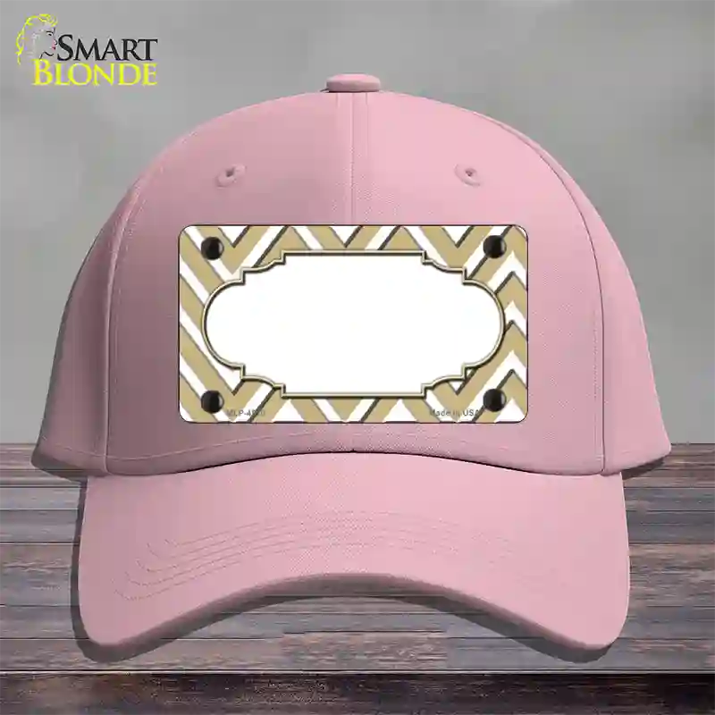 Gold White Large Chevron Center Scallop Novelty License Plate Hat Cotton / Pink