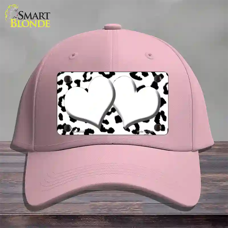 White Black Cheetah White Center Hearts Novelty License Plate Hat Cotton / Pink