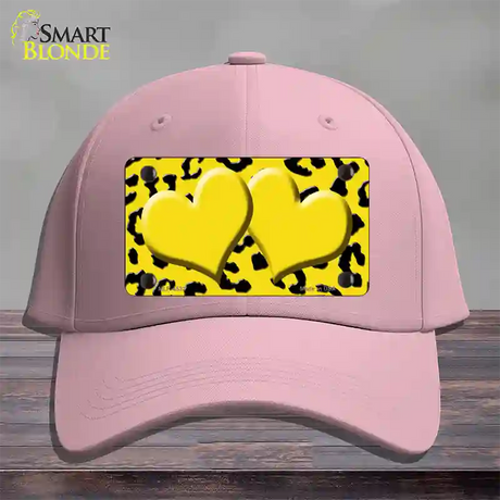 Yellow Black Cheetah Yellow Center Hearts Novelty License Plate Hat Cotton / Pink