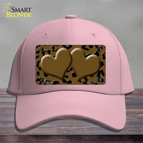 Brown Black Cheetah Brown Center Hearts Novelty License Plate Hat Cotton / Pink