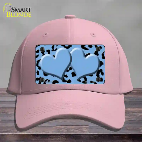 Light Blue Black Cheetah Light Blue Center Hearts Novelty License Plate Hat Cotton / Pink