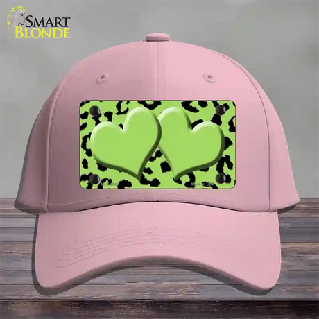 Lime Green Black Cheetah Lime Green Center Hearts Novelty License Plate Hat Cotton / Pink