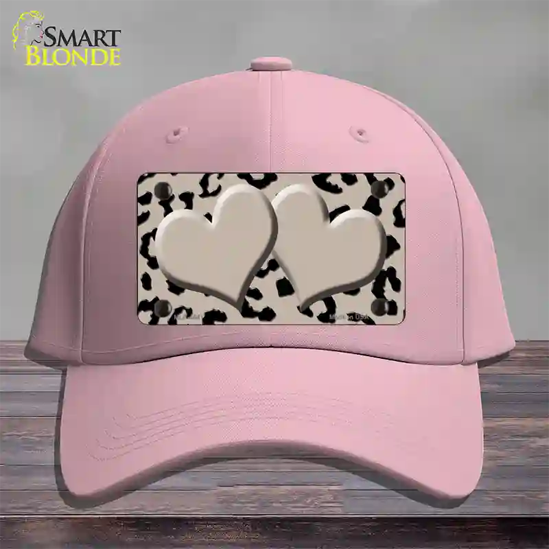 Tan Black Cheetah Tan Center Hearts Novelty License Plate Hat Cotton / Pink