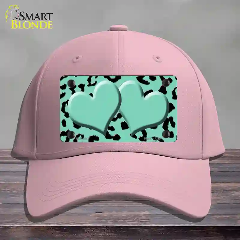 Mint Black Cheetah Mint Center Hearts Novelty License Plate Hat Cotton / Pink