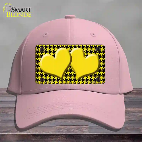 Yellow Black Houndstooth Yellow Center Hearts Novelty License Plate Hat Cotton / Pink