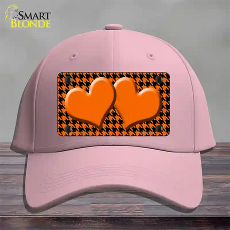 Orange Black Houndstooth Orange Center Hearts Novelty License Plate Hat Cotton / Pink